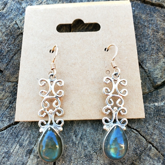 Vintage Sterling Silver Blue Moonstone Earrings - Picture 1 of 1